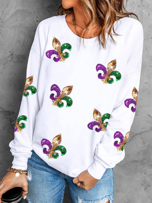 Sequin Detail Relaxed Cotton Blend Sweatshirt 