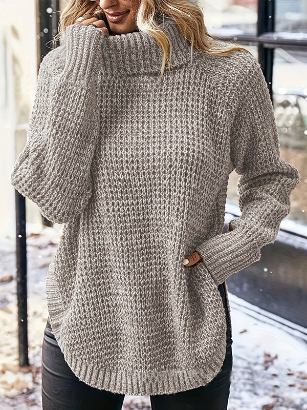 Oversized Knit Side-Split Turtleneck Sweater