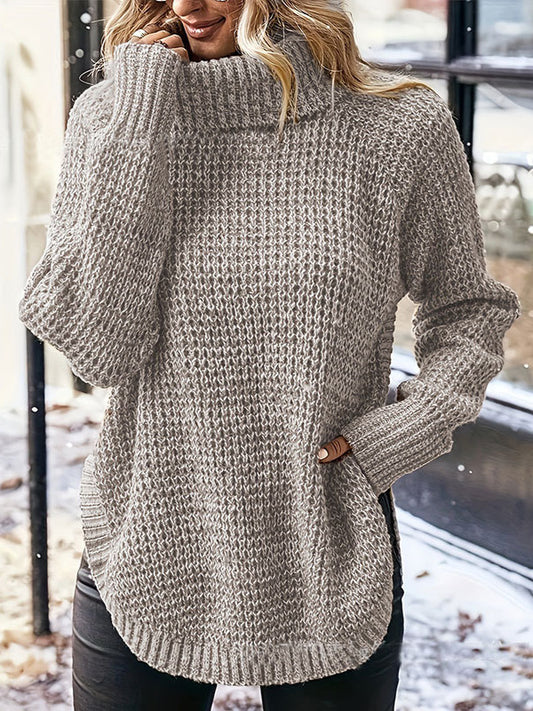 Oversized Knit Side-Split Turtleneck Sweater