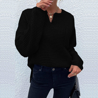 Women’s Sweater - Knit - Relaxed Fit - Notched V-Neck - Long Sleeve