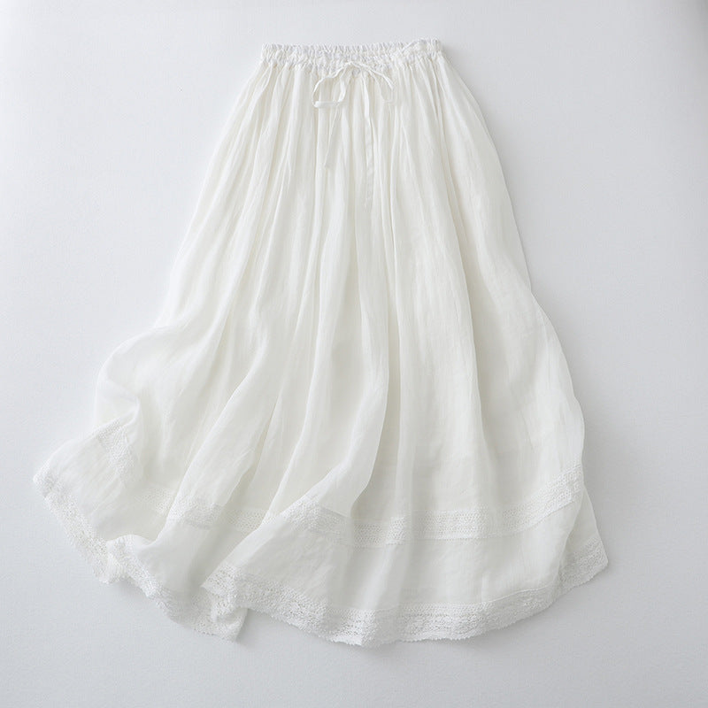 Breathable Embroidered A-Line Long Skirt