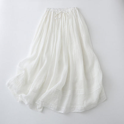 Women’s Long Skirt – A-Line Fit – Breathable Fabric – Elastic Waist – Embroidered Hem