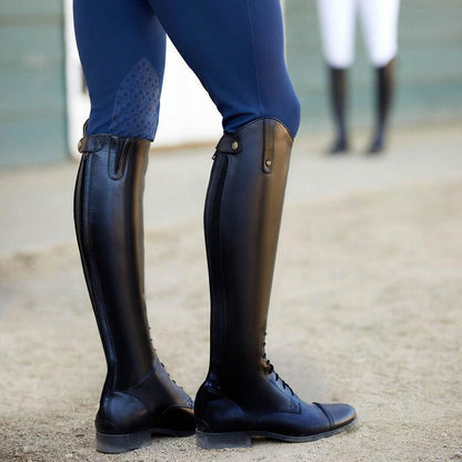 Women’s Tall Riding Boots - Leather - Knee-High - Front Lacing - Back Zipper Closure