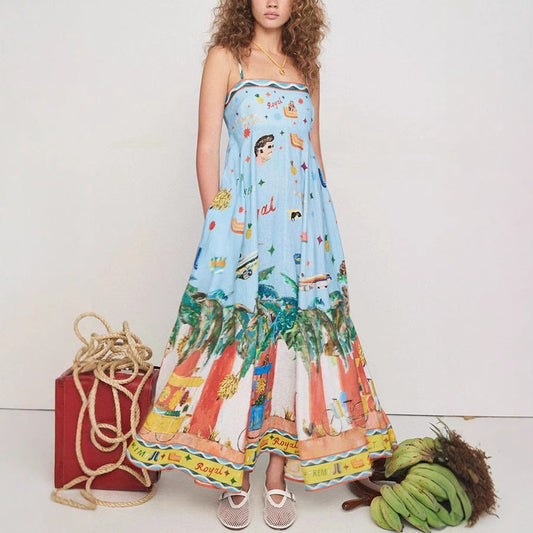Lightweight Graffiti Print Empire Waist Maxi Dress