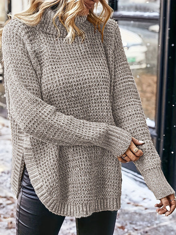 Oversized Knit Side-Split Turtleneck Sweater