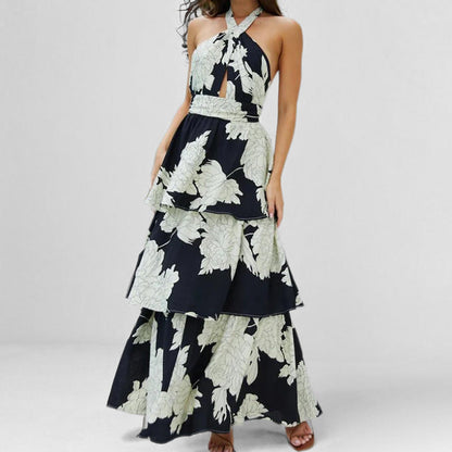 Women’s Halter Maxi Dress – Tiered Skirt – Keyhole Front – Flowy Breathable Fit