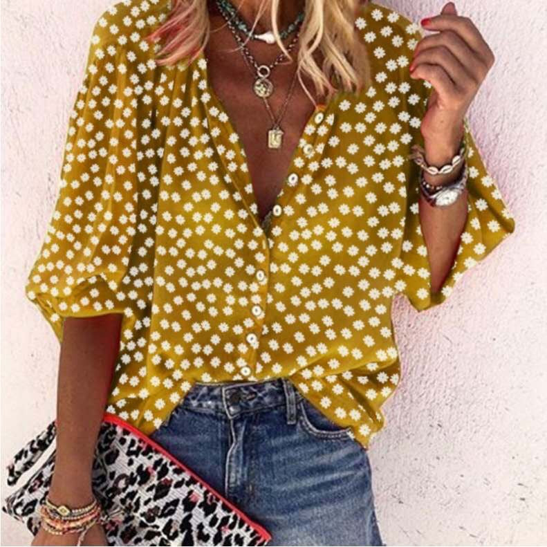 Polka Dot Loose Fit V-Neck Blouse