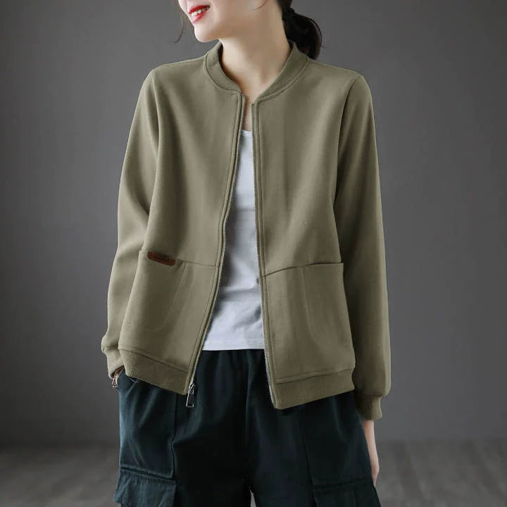 Women’s Baseball Jacket – Relaxed Fit – Soft Feel – Ribbed Trim – Full Zip – Hip Length