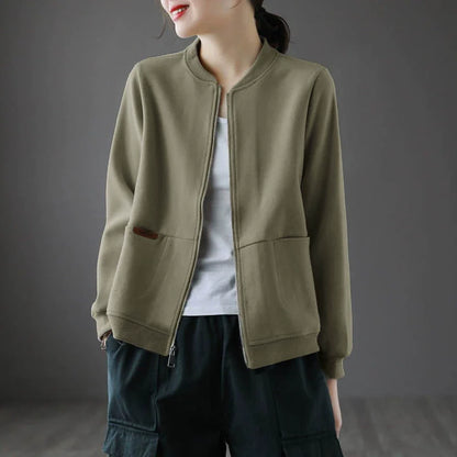 Women’s Baseball Jacket – Relaxed Fit – Soft Feel – Ribbed Trim – Full Zip – Hip Length