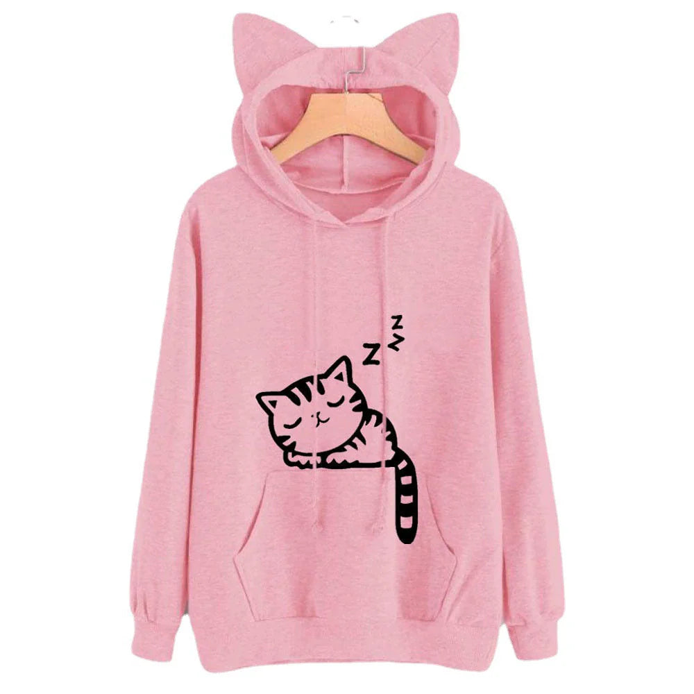 Plush Feel Cat Ears Hooded Sweatshirt 