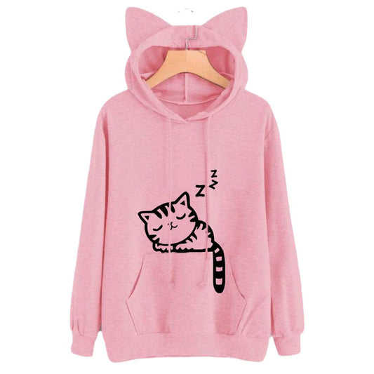 Plush Feel Cat Ears Hooded Sweatshirt 