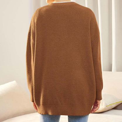 Women's versatile button V-neck solid color knit cardigan