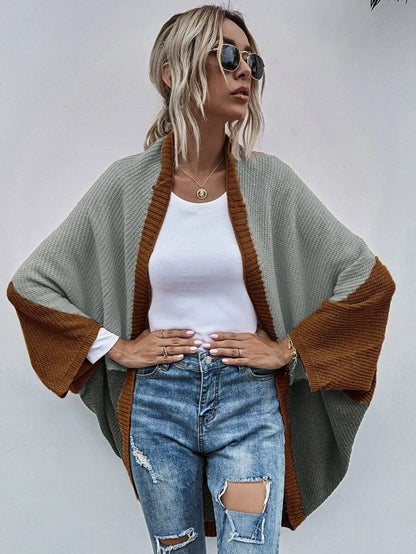 Women’s Cardigan Sweater – Oversized Fit – Knit Wool – Open Front – Batwing Sleeves