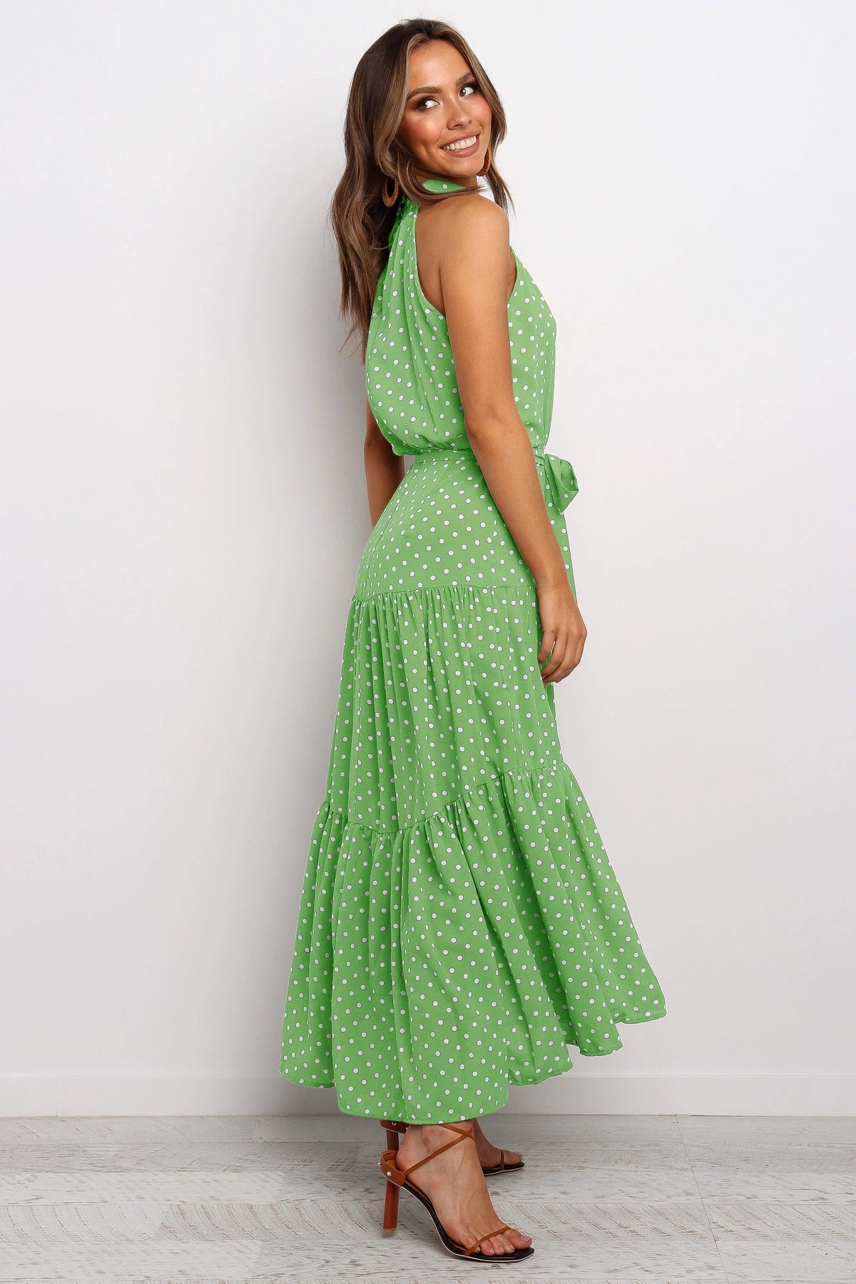Polka Dot Lightweight A-Line Halter Maxi Dress