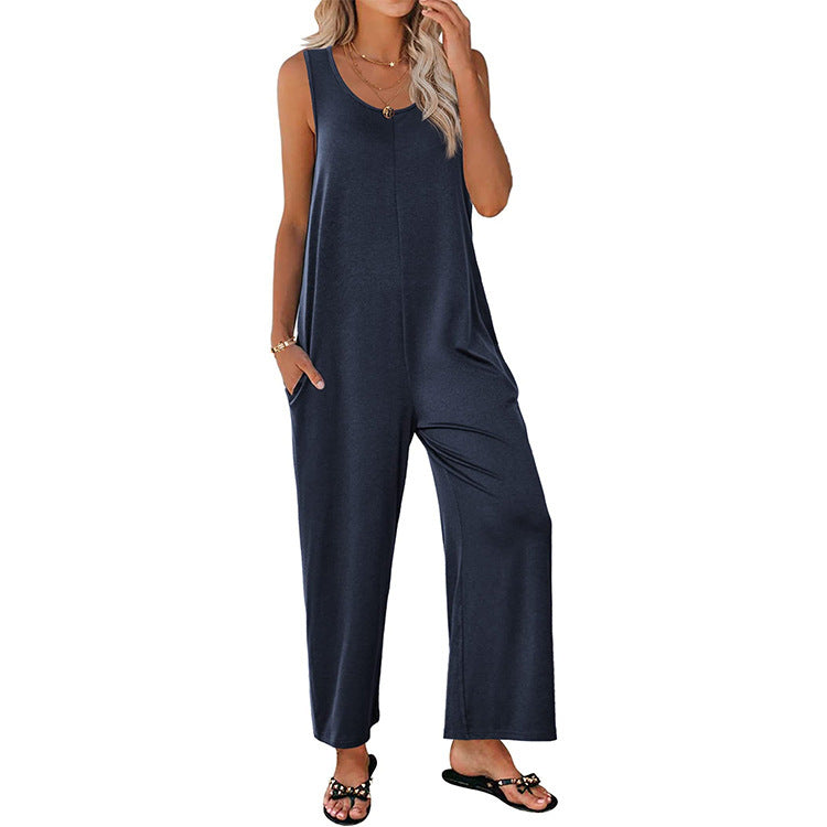Women’s Jumpsuit – Wide Leg – Relaxed Fit – Sleeveless – Soft Breathable