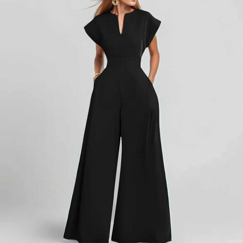 Lightweight Wide-Leg V-Neck Jumpsuit