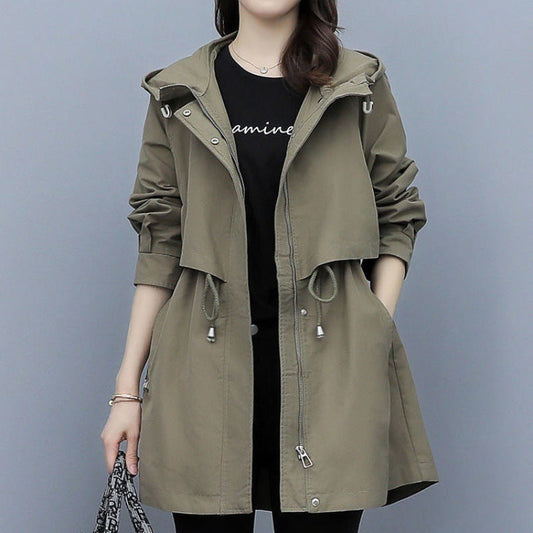 Hooded Adjustable Waist Windbreaker Jacket 