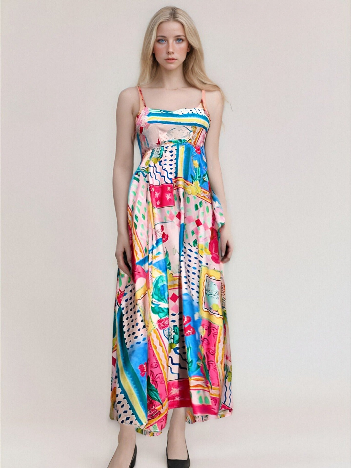 Women’s Maxi Dress – Strapless Abstract Print – Flowy Fit – Lightweight Fabric