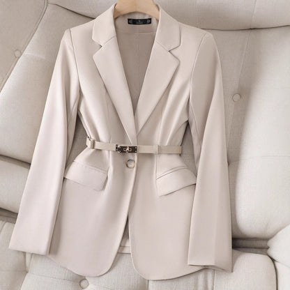 Women's Tailored Chic Blazer with Belt - Sophisticated Button Detail