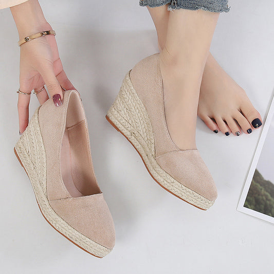 Suede Espadrille Wedge Closed Toe Shoes