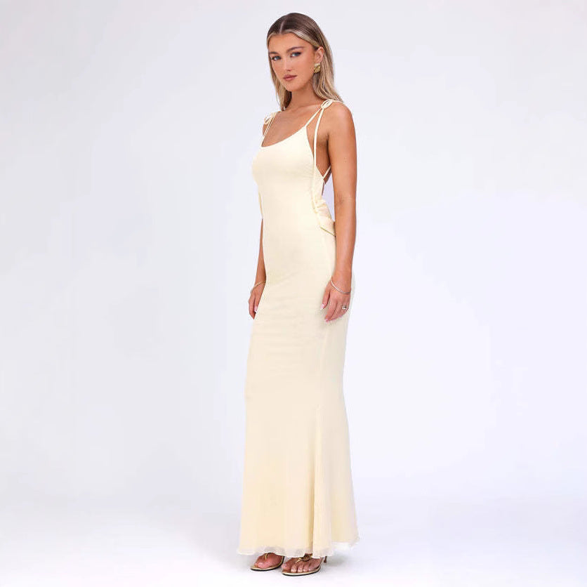 Women’s Bodycon Dress – Adjustable Straps – Low Neckline – Full Length – Stretch Fit