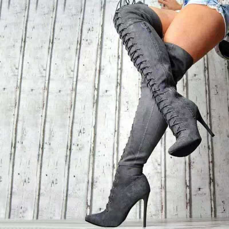 Faux Suede Over-The-Knee Lace-Up Boots