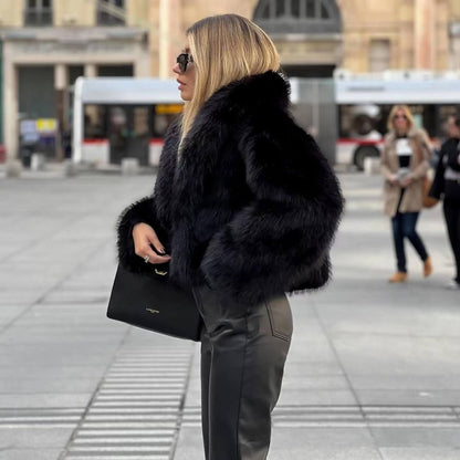 Women's street style fox fur jacket