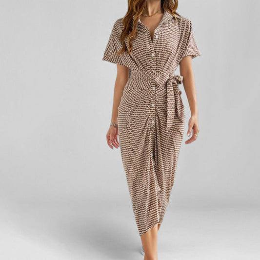 Cotton Blend Tie Waist Midi Dress