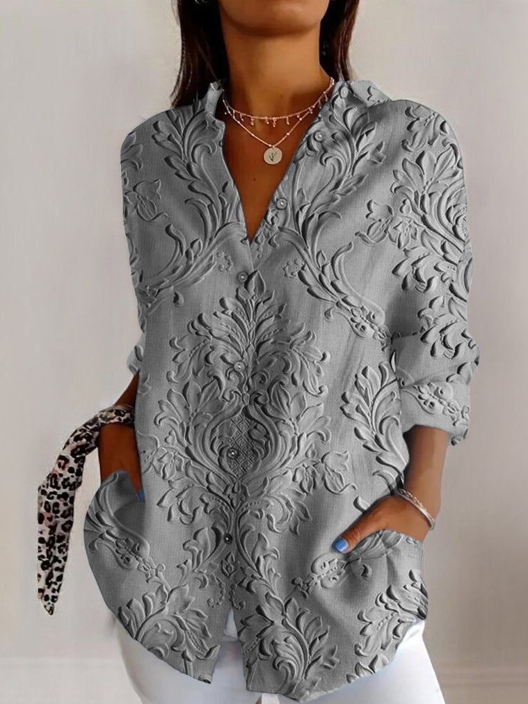 Women’s Printed Shirt - Relaxed Fit - Breathable Blend - Long Sleeve Casual Top
