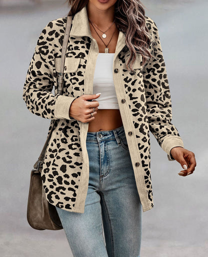 Women's Button-Up Shirt - Soft Fabric - Long Sleeve - Animal Print - Collared
