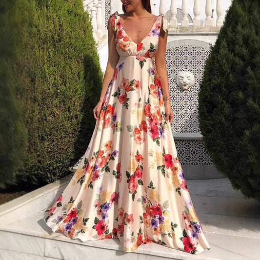 Floral Print Sleeveless A-Line Maxi Dress