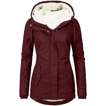 Women’s Parka Coat – Semi-Fitted – Insulated Plush Lining – Hooded – Mid-Thigh Length