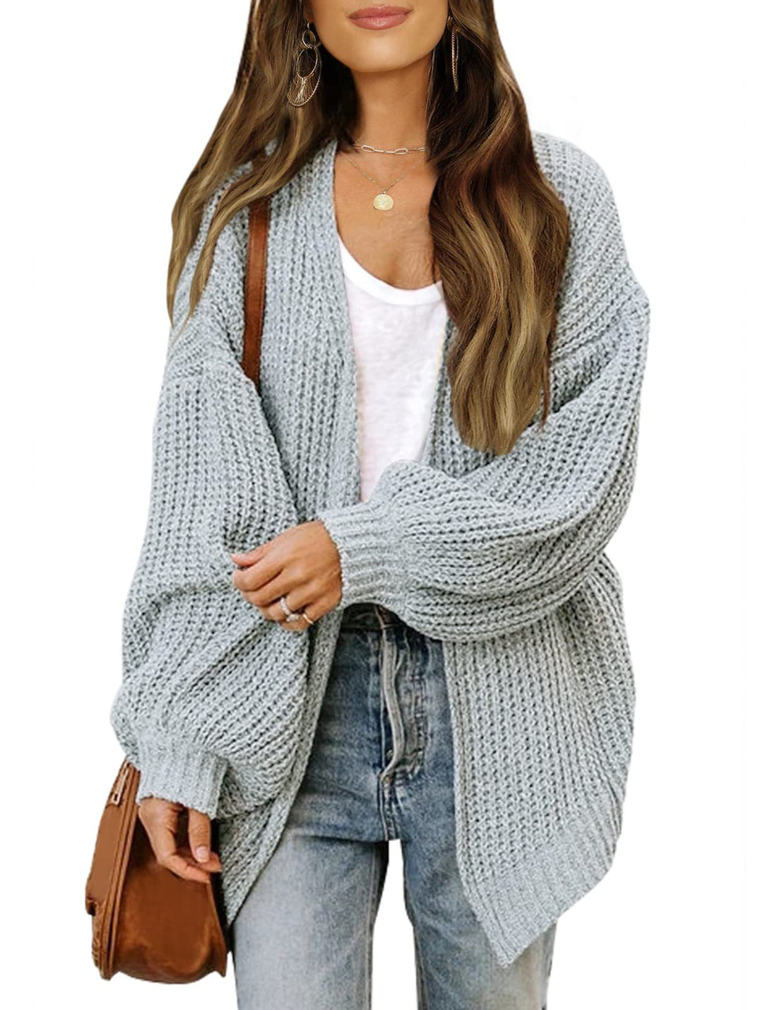 Women's balloon sleeve open-front cardigan