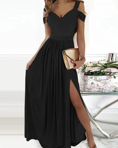 Women's Evening Gown - Off-Shoulder Sweetheart Neckline - High Slit Flowing Skirt