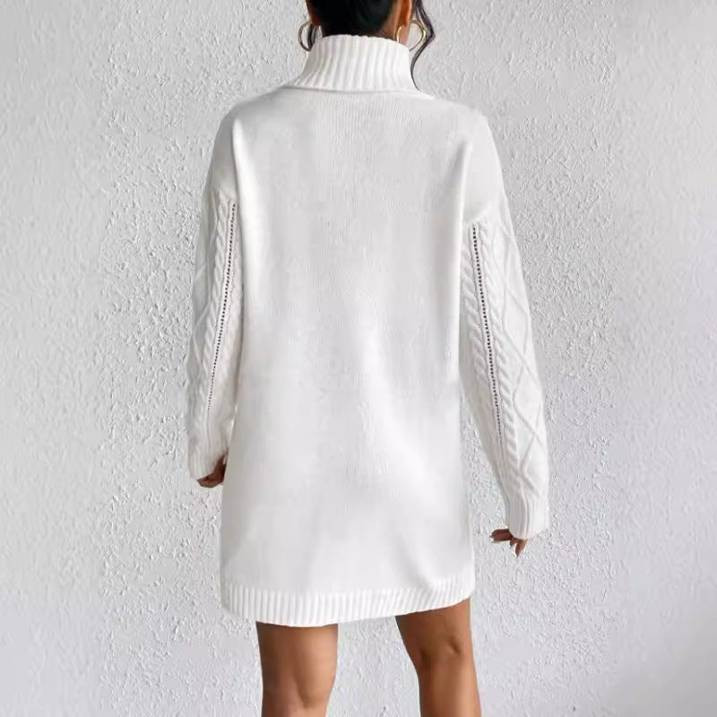 Women’s Sweater Dress – Slim Fit – Cable Knit – High Neck – Long Sleeve Mini