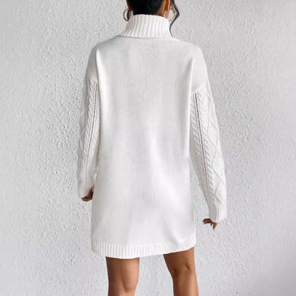Women’s Sweater Dress – Slim Fit – Cable Knit – High Neck – Long Sleeve Mini
