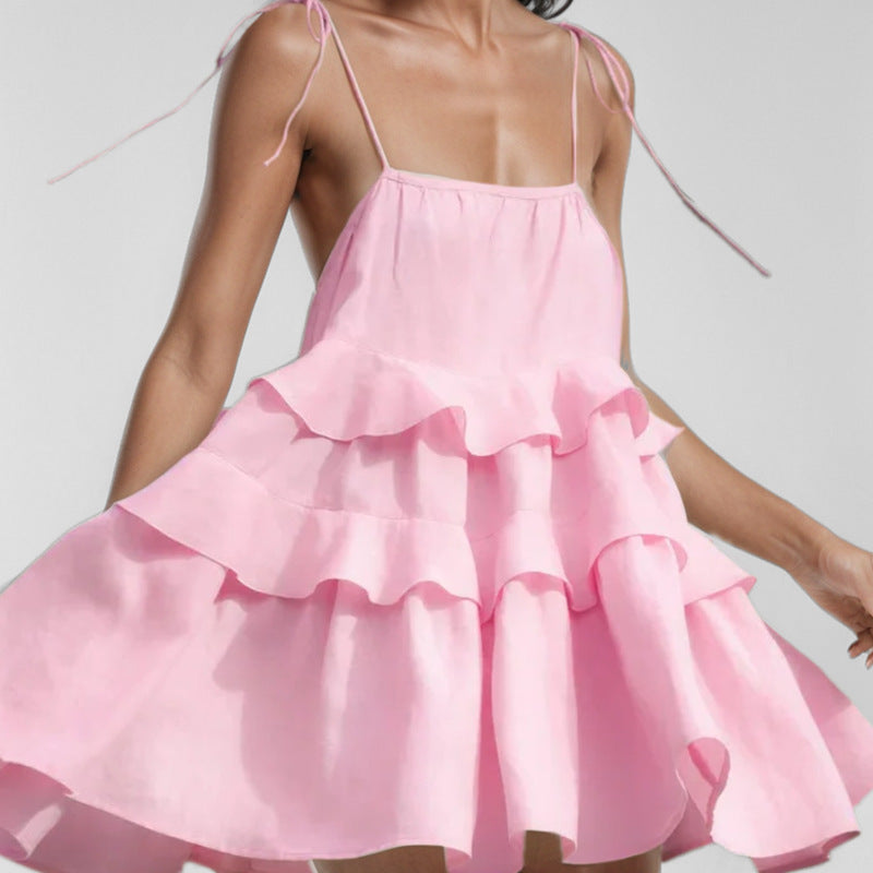 Flowy Pleated Backless Mini Dress