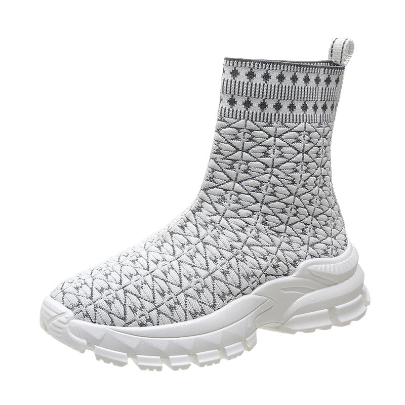 Women's Fashionable Sneaker Socks - Chunky Sole - Geometric Pattern