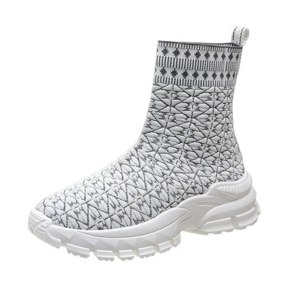 Women's Fashionable Sneaker Socks - Chunky Sole - Geometric Pattern