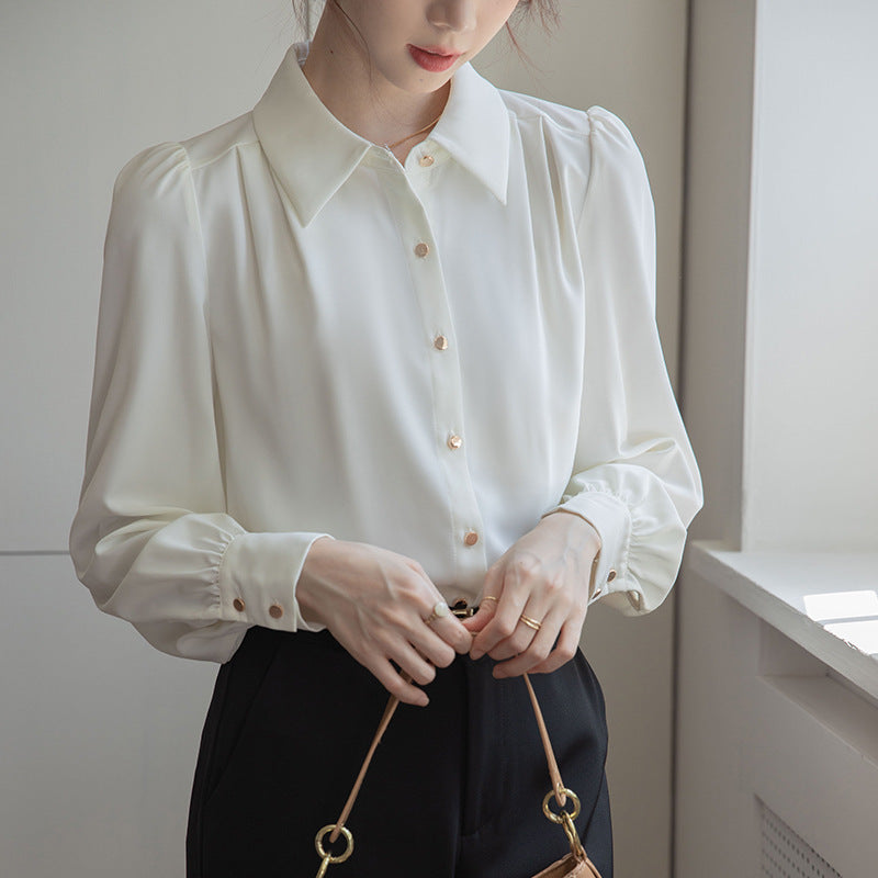  Elegant Button-Up Blouse - Puff Shoulder Design