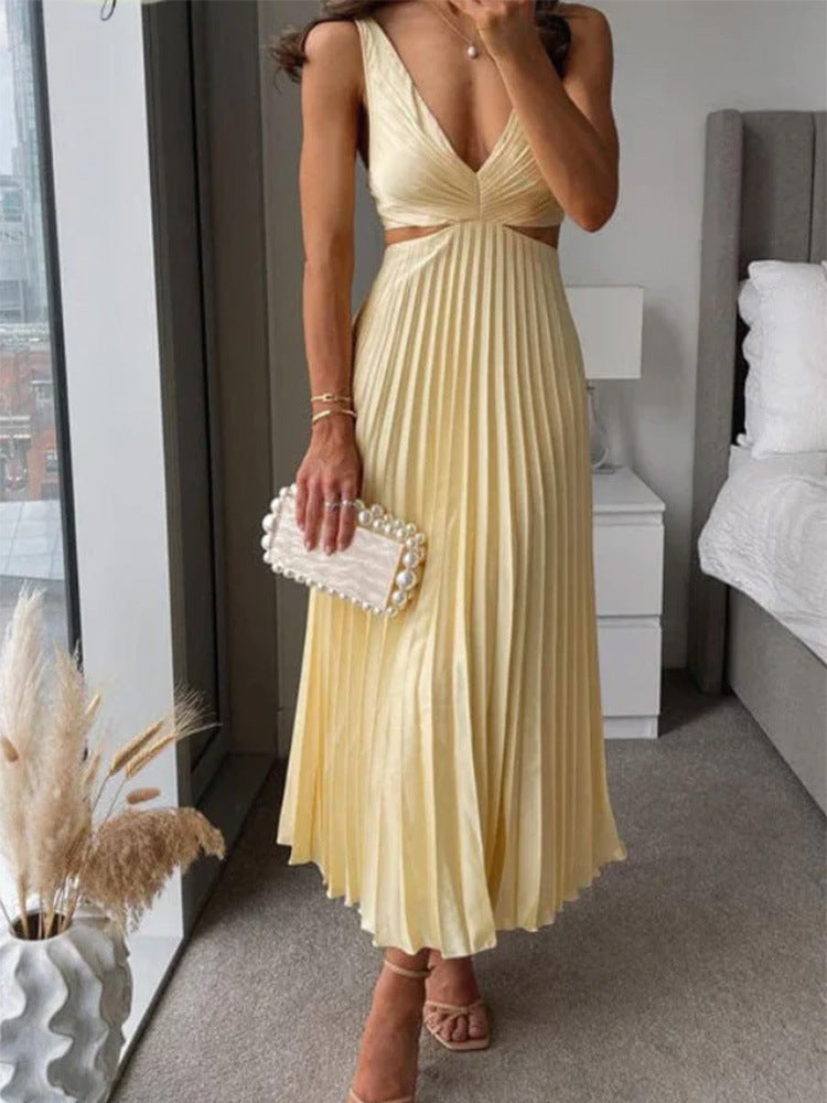 Chiffon Feel Plunging V-Neck Maxi Dress