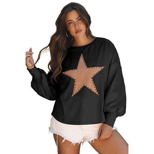 Star Print Stud Embellished Relaxed Sweatshirt 