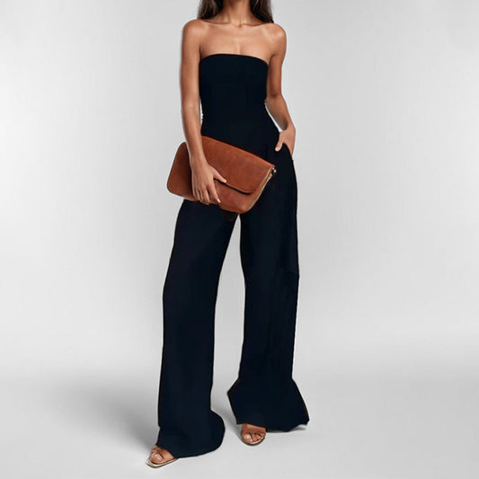 Silky Wide Leg Strapless Jumpsuit Formal Wear