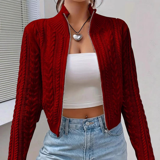 Cable Knit Wool Blend Slim Fit Cardigan 