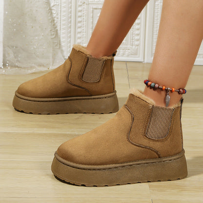 Women’s Ankle Boots - Faux Suede - Slip-On - Elastic Gussets - Faux Fur Lined