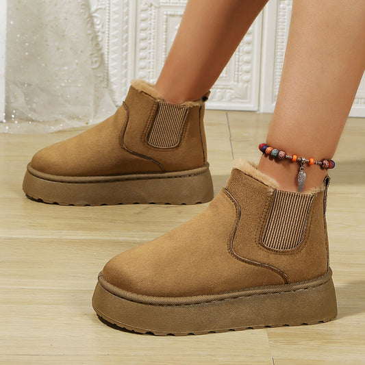 Slip-On Faux Suede Faux Fur-Lined Ankle Boots