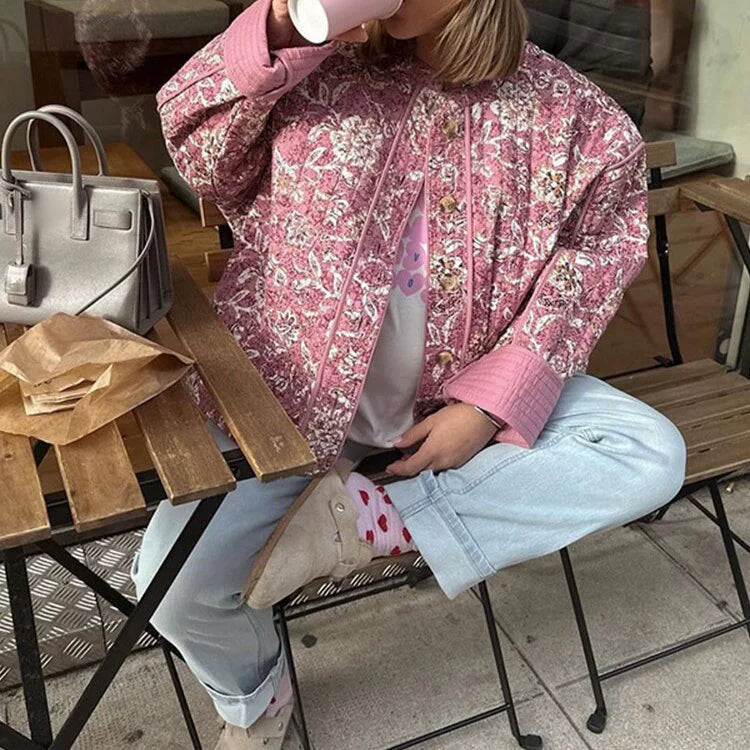 Floral Pattern Relaxed Fit Quilted Jacket 