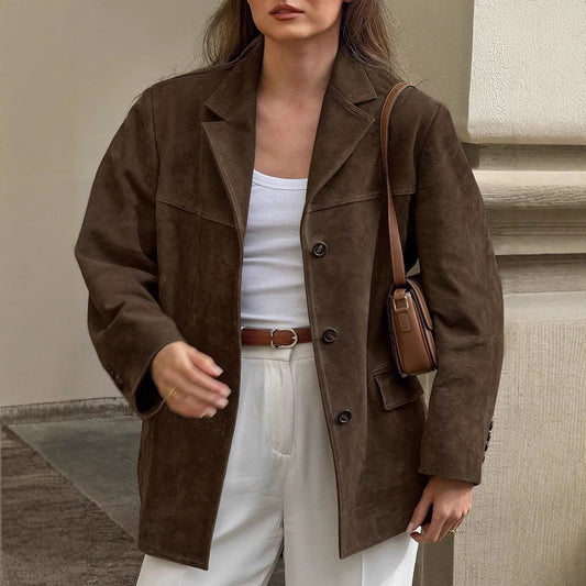 Suede Texture Oversized Fit Suit Jacket 