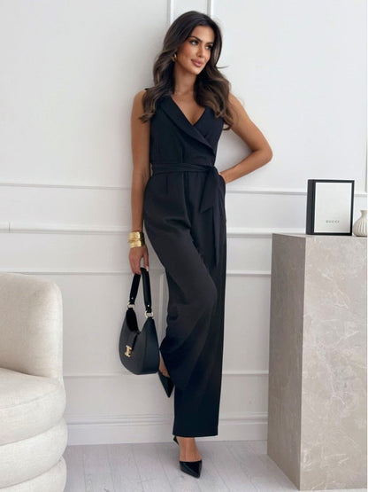 Women's sleeveless jumpsuit with waist decoration