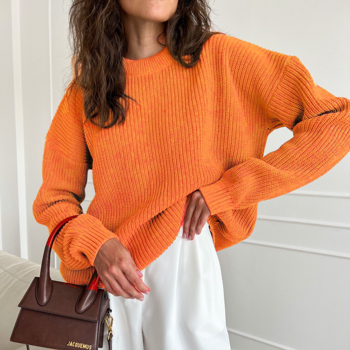 Ribbed Oversized Knit Crew Neck Sweater 